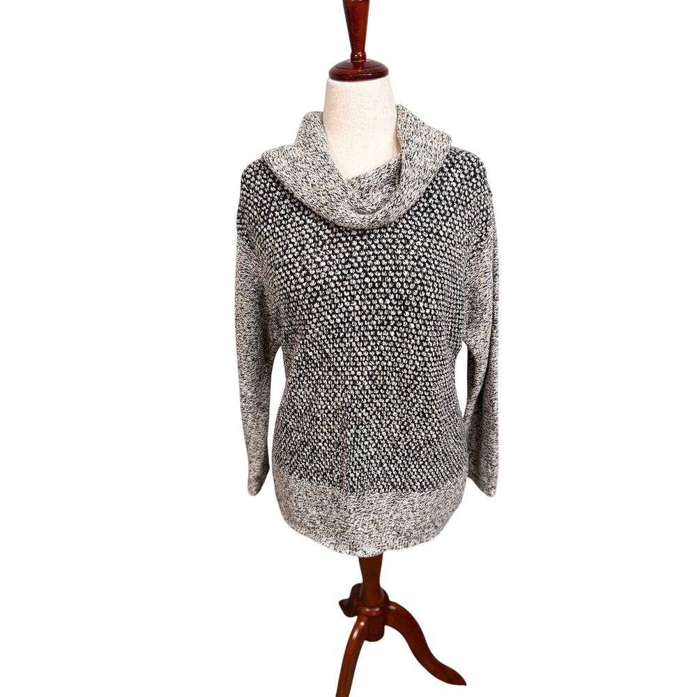 J. Jill sweater cowl neck long sleeve black gray cream relaxed fit chunky Sz L